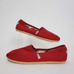 Toms Red Canvas Womens Classics Slip On Shoes 9.5